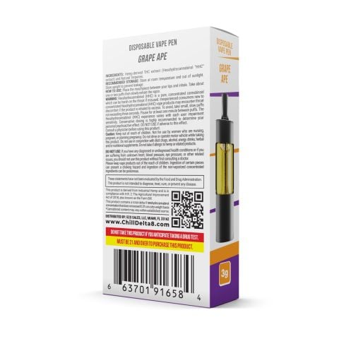 2700mg HHC Vape Pen - Grape Ape - Indica - 3ml - Chill Extreme - Thumbnail 3