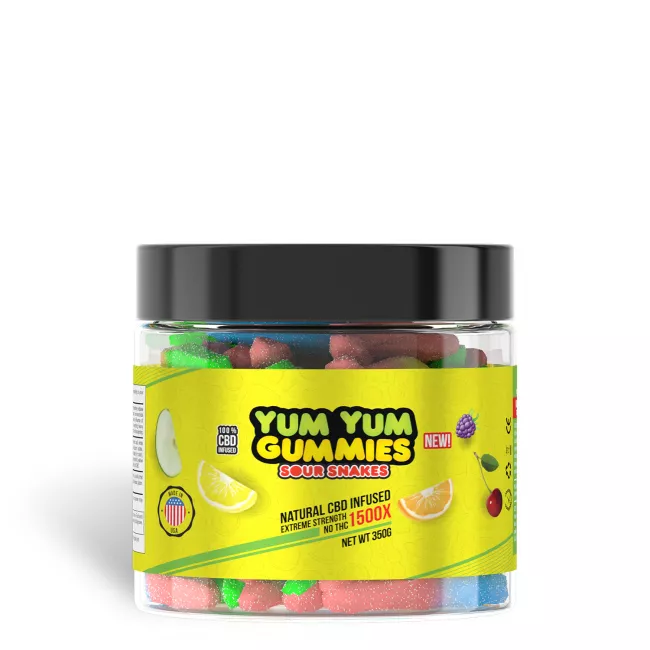 Yum Yum Gummies 1500x - CBD Infused Sour Snakes