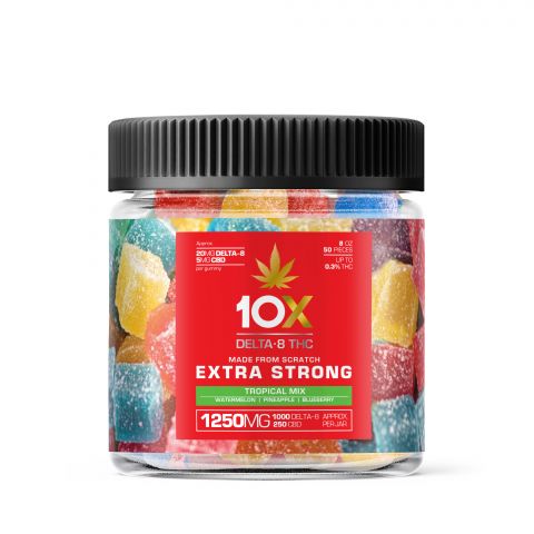 10X Delta-8 THC Extra Strong Gummies - Tropical Mix - 1250MG - 2