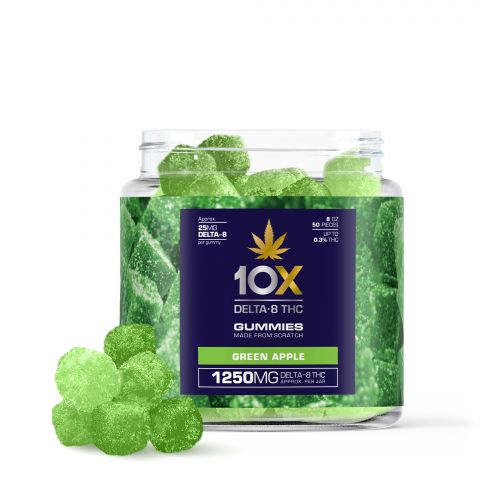 10X Delta-8 THC Gummies - Green Apple - 1250MG - 1