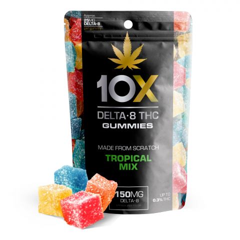 10X Delta-8 THC Gummies Pouch - Tropical Mix - 150MG - Thumbnail 1
