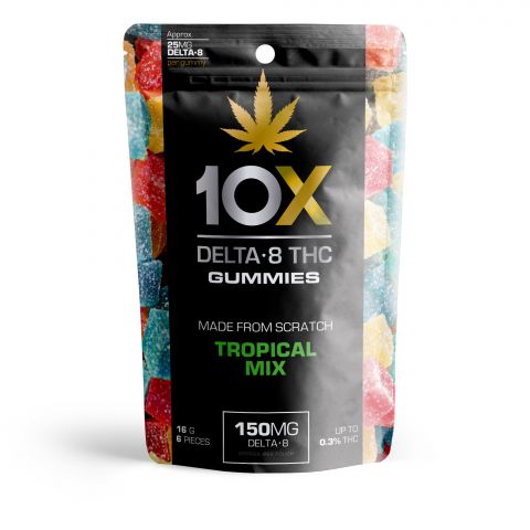 10X Delta-8 THC Gummies Pouch - Tropical Mix - 150MG - Thumbnail 2