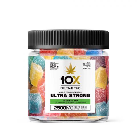 10X Delta-8 THC Ultra Strong Gummies - Tropical Mix - 2500MG - Thumbnail 2