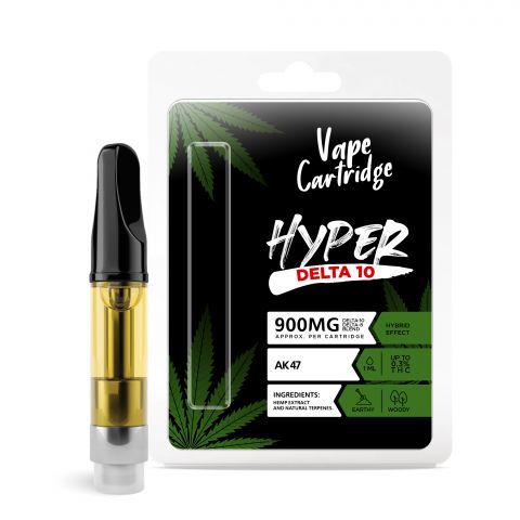 900mg D10, D8 Vape Cart - AK47 - Hybrid - 1ml - Hyper - Thumbnail 1