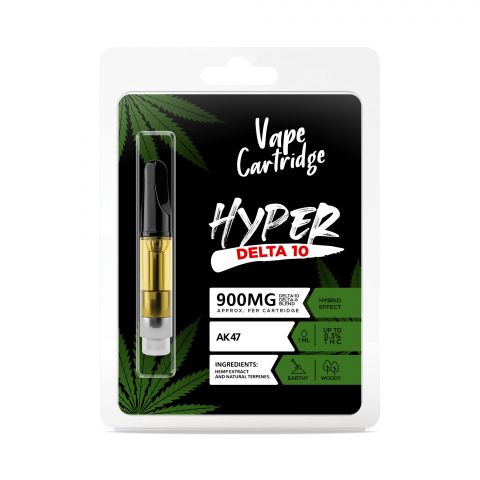 900mg D10, D8 Vape Cart - AK47 - Hybrid - 1ml - Hyper - Thumbnail 2