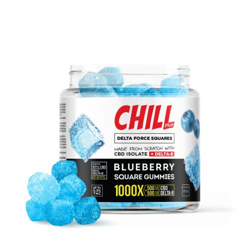 Chill Plus Delta-8 Blueberry Force Squares Gummies - 1000X - 1