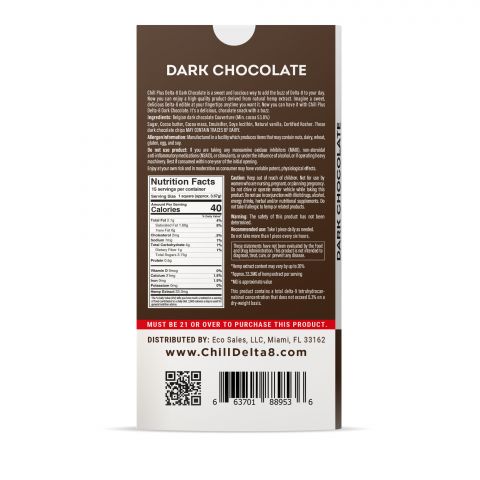 500mg Dark Chocolate Bar - Delta 8 - Chill Plus - Thumbnail 3