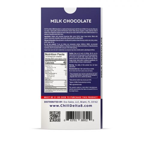 500mg Milk Chocolate Bar - Delta 8 - Chill Plus - Thumbnail 3