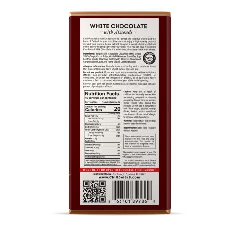 Chill Plus Delta-8 THC Premium Belgium White Chocolate With Almonds - 500MG - Thumbnail 4