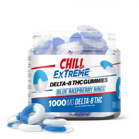 Chill Plus Extreme Delta-8 THC Gummies - Blue Raspberry Rings - 1000MG - 1