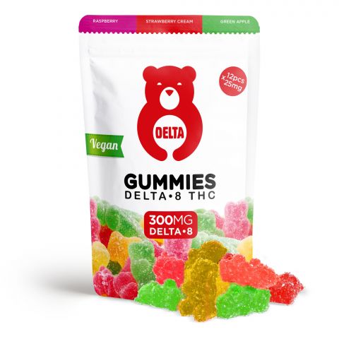 Delta-8 THC Gummy Bears (Vegan) - Red Bear Assortment (Raspberry, Strawberry Cream, Green Apple) - 300mg - Thumbnail 1