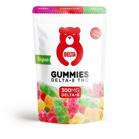 Delta-8 THC Gummy Bears (Vegan) - Red Bear Assortment (Raspberry, Strawberry Cream, Green Apple) - 300mg - Thumbnail 2