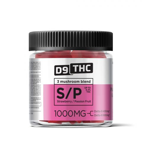 Strawberry Passionfruit Gummies - D9, D8, Mushroom Blend - D9 THC - 1000mg - Thumbnail 2