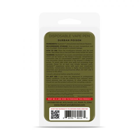 Durban Poison Vape - Active CBD - Disposable - Raw- 800mg - Thumbnail 3