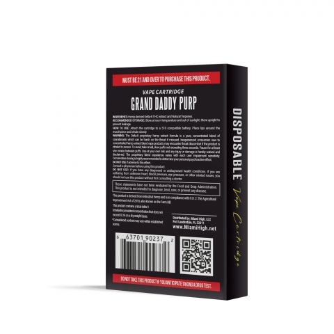 Grand Daddy Purp Cartridge - Delta 8 THC - Miami High - 900MG - Thumbnail 4