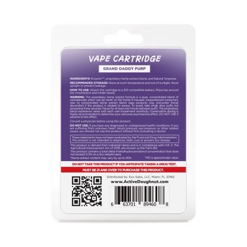 Grand Daddy Purple Cartridge - Active CBD - Enzactiv - Doughnut Active CBD - 920mg - Thumbnail 3