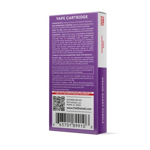 Grand Daddy Purple Cartridge - Delta 8 THC - Chill - 900mg (1ml) - Thumbnail 3