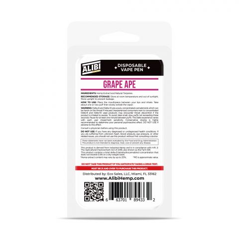 Grape Ape Vape - Delta 10 THC - Disposable - Alibi - 700mg - Thumbnail 3