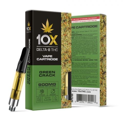 900mg D8 Vape Cart - Green Crack - Sativa - 1ml - 10X - Thumbnail 1