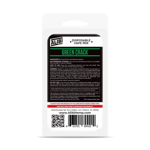 Green Crack Vape Pen - Delta 8 THC - Disposable - Alibi - 920mg - Thumbnail 3