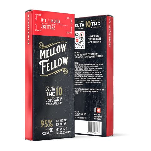 Mellow Fellow Delta - 10 THC Disposable Vaping Cartridge - Zkittlez (Indica) - 950MG