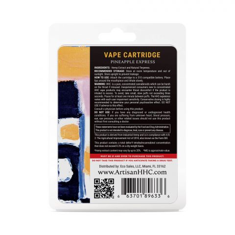 900mg HHC Vape Cart - Pineapple Express - Hybrid - 1ml - Artisan - Thumbnail 3