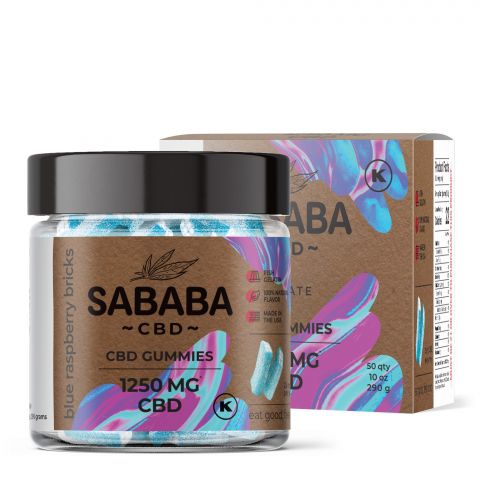 Sababa CBD Isolate Gummies - Blue Raspberry Bricks - 1250MG - 3