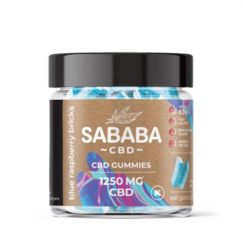 Sababa Full Spectrum CBD Gummies - Blue Raspberry Bricks - 1250MG - 2