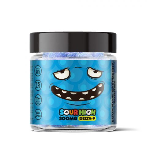 Sour Blue Raspberry Gummies - Delta 9 - Sour High - 300mg - Thumbnail 2