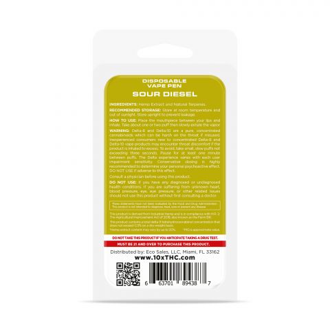 Sour Diesel Vape Delta 10 THC - Disposable - 10X - 700mg - Thumbnail 3