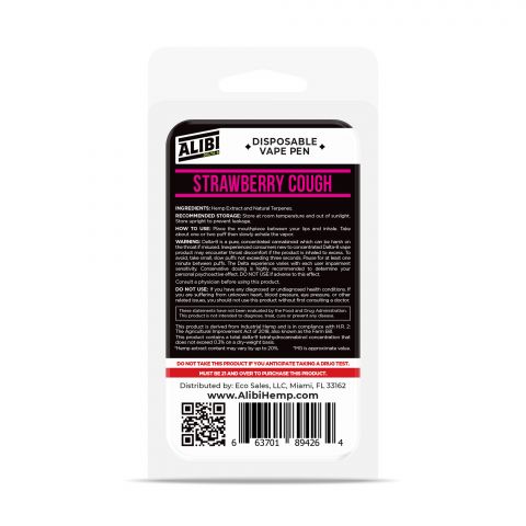 Strawberry Cough Vape Pen - Delta 8 THC - Disposable - Alibi - 920mg - Thumbnail 3