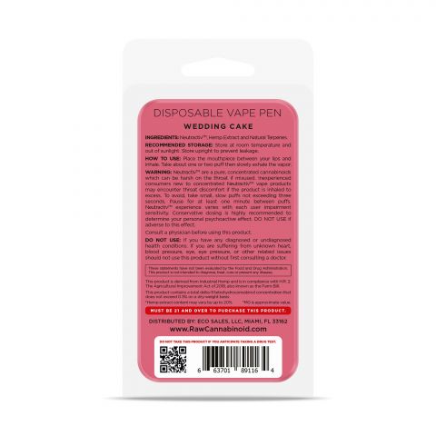 Wedding Cake Vape - Active CBD - Disposable - Raw - 800mg - Thumbnail 3