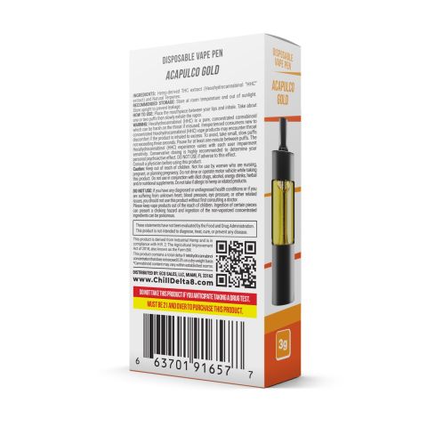 2700mg HHC Vape Pen - Acapulco Gold - Sativa - 3ml - Chill Extreme - Thumbnail 3