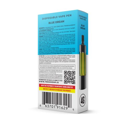 3600mg THCP, D8 Vape Pen - Blue Dream - Hybrid - 4ml - Fresh - Thumbnail 3