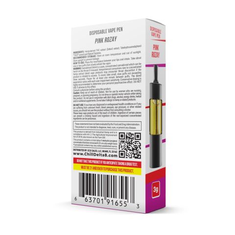 2700mg THCP, D8 Vape Pen - Pink Rozay - Indica - 3ml - Chill Extreme - Thumbnail 3