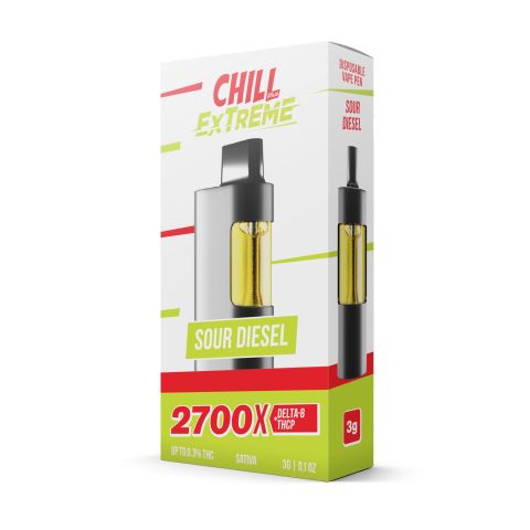 2700mg D8, THCP Vape Pen - Sour Deez - Sativa - 3ml - Chill Extreme - Thumbnail 2