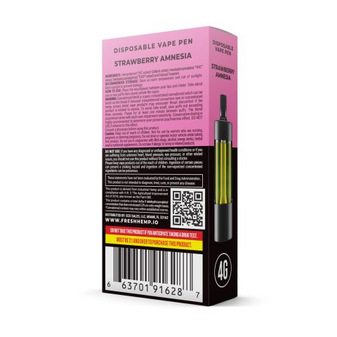 3600mg THCP, D8, HHC Vape Pen - Strawberry Amnesia - Sativa - 4ml - Fresh - Thumbnail 3