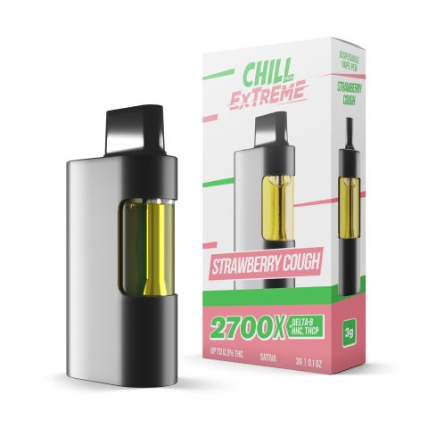 2700mg THCP, D8, HHC Vape Pen - Strawberry Cough - Sativa - 3ml - Chill Extreme - Thumbnail 1