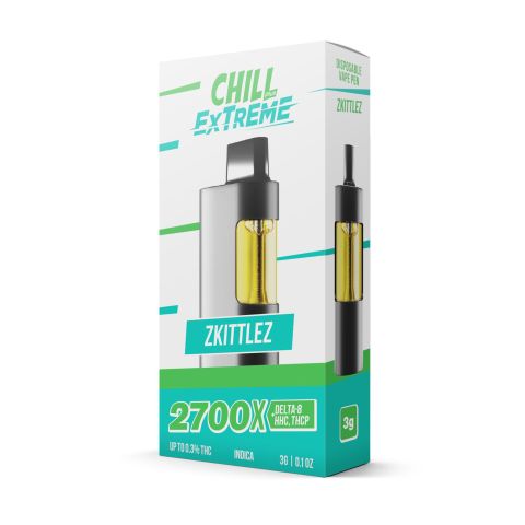 2700mg THCP, D8, HHC Vape Pen - Zkittlez - Indica - 3ml - Chill Plus  - Thumbnail 2