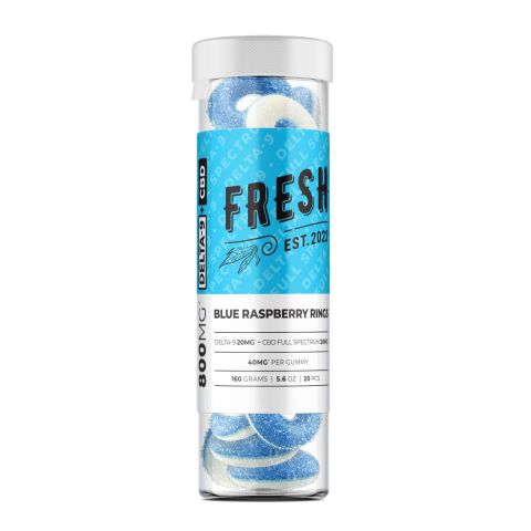 Blue Raspberry Rings Gummies - D9, CBD Blend - Fresh - 800MG - Thumbnail 2