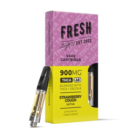 900mg THCA, D8 Vape Cart - Strawberry Cough - Sativa - 1ml - Fresh - Thumbnail 1