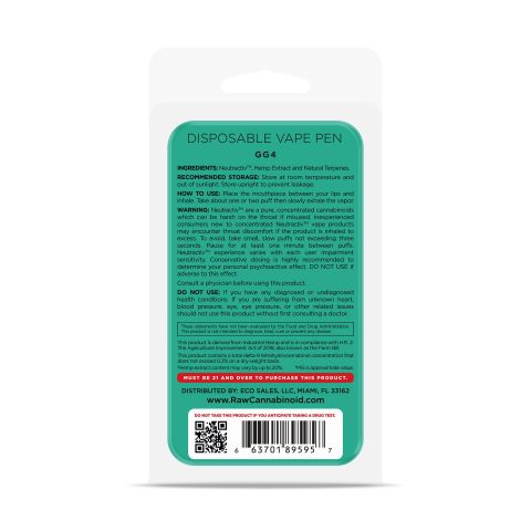 GG4 Vape Pen - CBD - Disposable - Raw - 800mg - Thumbnail 3