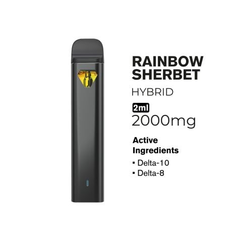 2000mg D10, D8 Vape Pen - Rainbow Sherbet - Hybrid - 2ml - Hyper - Thumbnail 2
