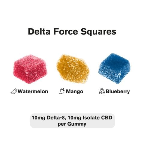 20mg CBD Isolate, D8 Gummies - Delta Force Squares - Chill Plus - Thumbnail 3
