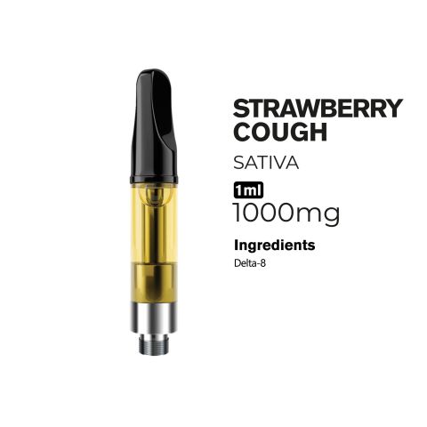 1000mg D8 Vape Cart - Strawberry Cough - Sativa - 1ml - 10X - Thumbnail 2