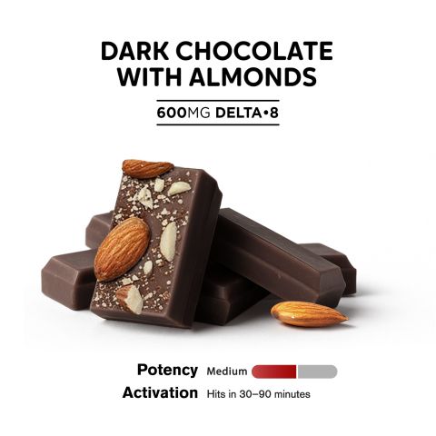 600mg Dark Chocolate with Almonds Bar – Delta 8 – Chill Plus - Thumbnail 4