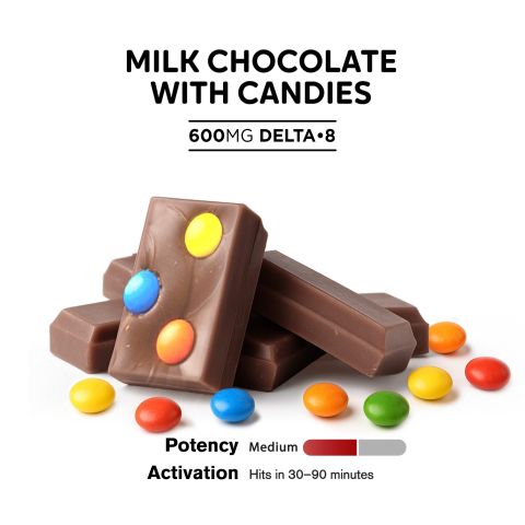 600mg Milk Chocolate with Candies Bar – Delta 8 – Chill Plus - Thumbnail 4