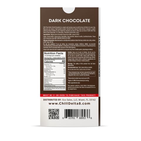 500mg Dark Chocolate Bar – Delta 8 – Chill Plus - Thumbnail 3