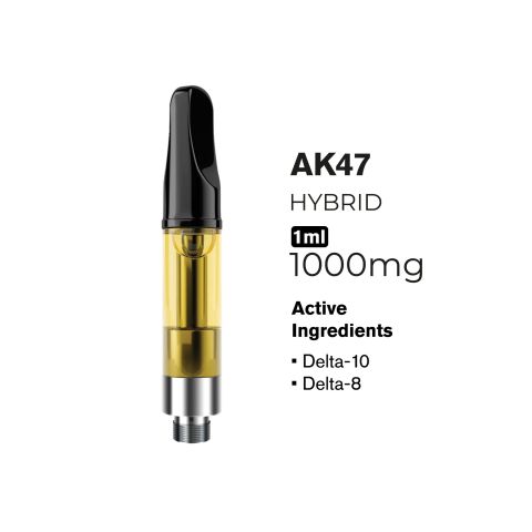 1000mg D10, D8 Vape Cart - AK47 - Hybrid - 1ml - Hyper - Thumbnail 2