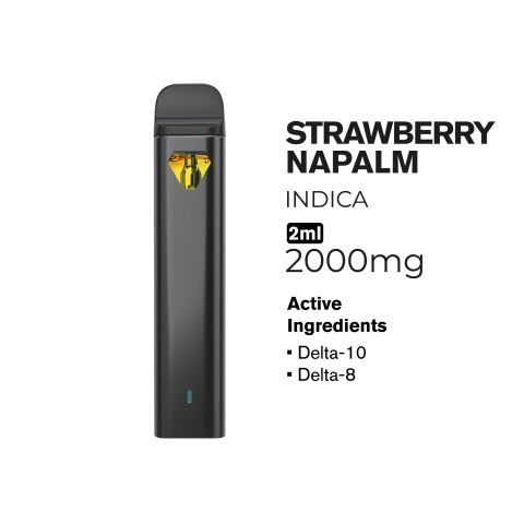 2000mg D10, D8 Vape Pen - Strawberry Napalm - Indica - 2ml - Hyper - Thumbnail 2